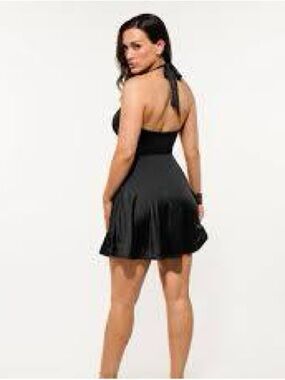 Black Backless Halter Skater Dress - Women